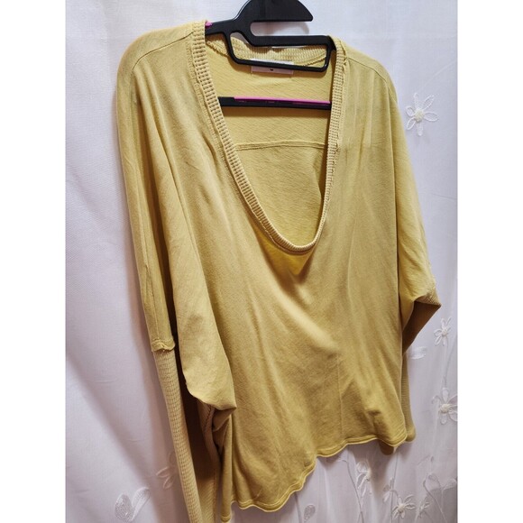 PROJECT SOCIAL T WOMENS LARGE YELLOW SHIRT MUSTARD SCOOP NECK RIBBED THERMAL - Picture 2 of 12